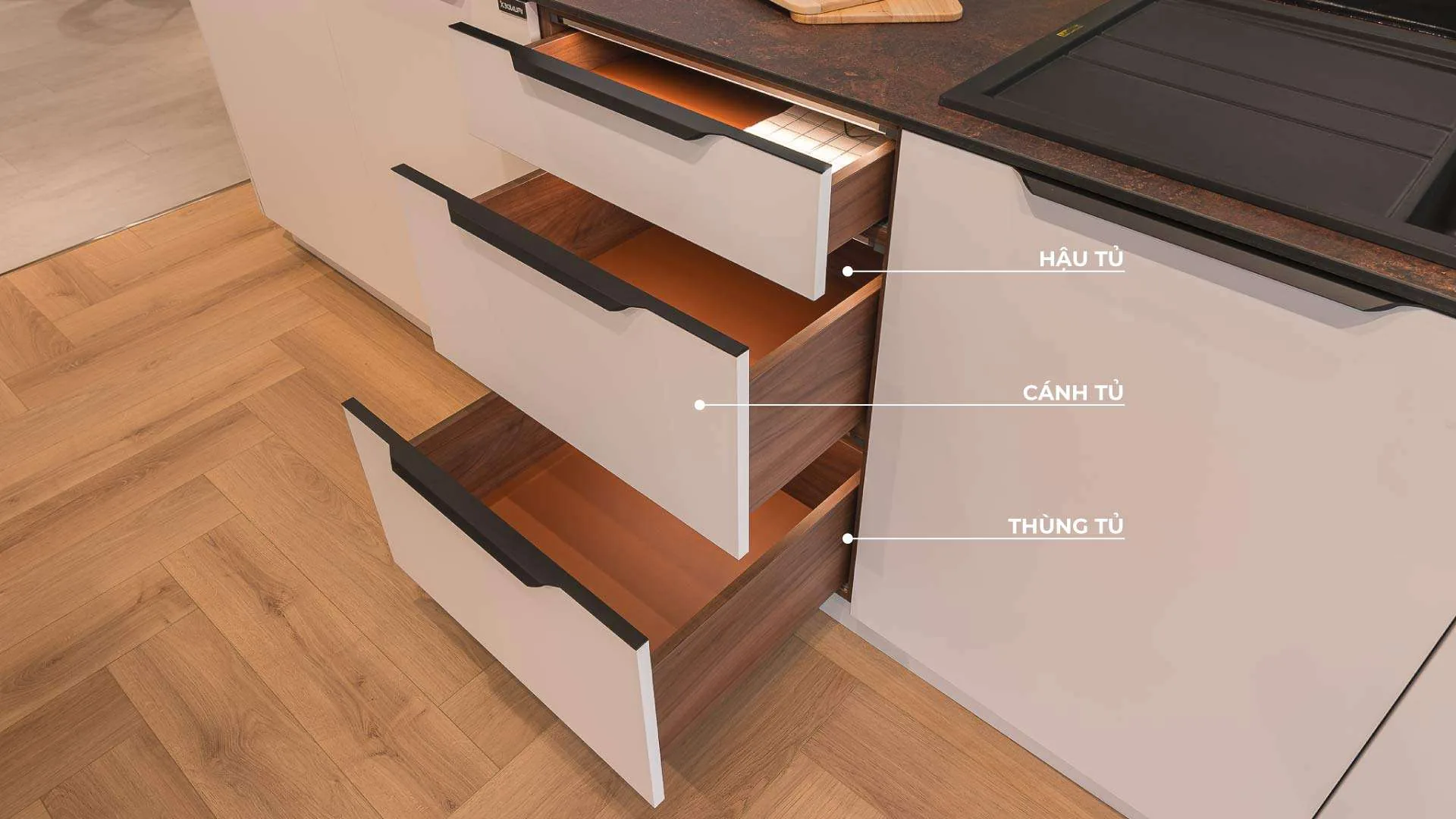 Mẫu Tủ Bếp Laminate: Giải Pháp Vàng Chống Xước, Siêu Bền Bỉ Cho Không Gian Bếp Hiện Đại - vật liệu Gỗ An Cường