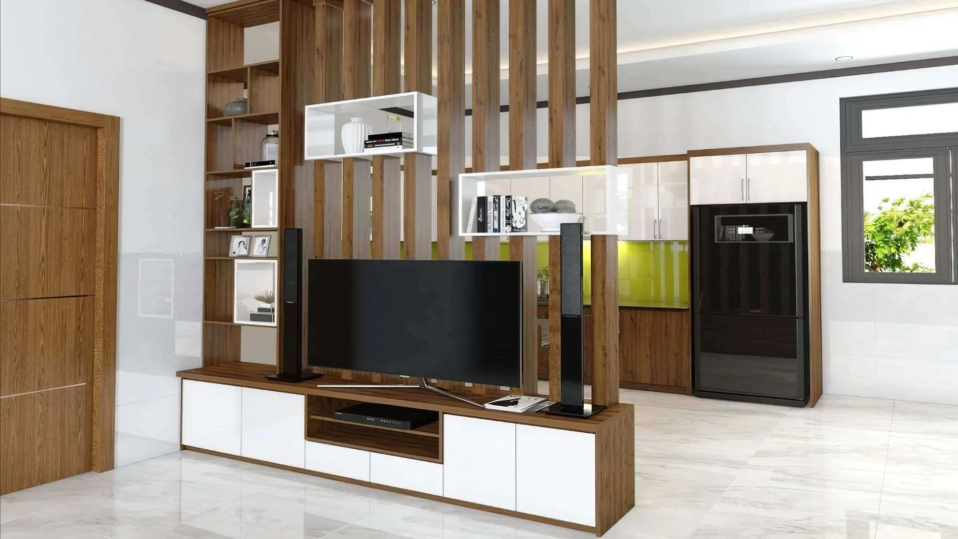 Thiết Kế Vách Ngăn Phòng Khách Và Phòng Bếp: Giải Pháp Tối Ưu, Chắn Mùi Hiệu Quả - vật liệu Gỗ An Cường