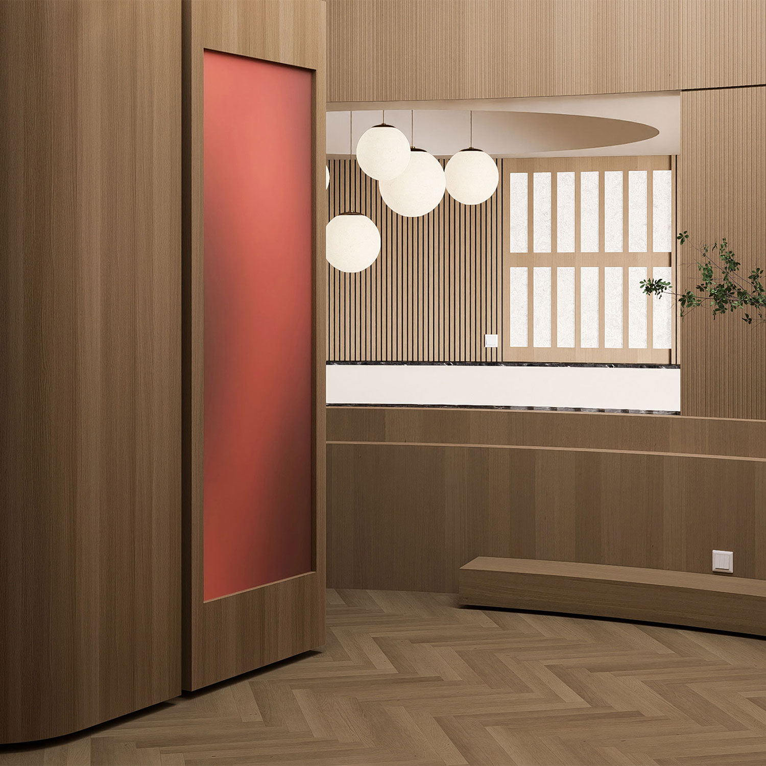 Không gian ứng dụng đồng màu MFC và Laminate vân Sồi