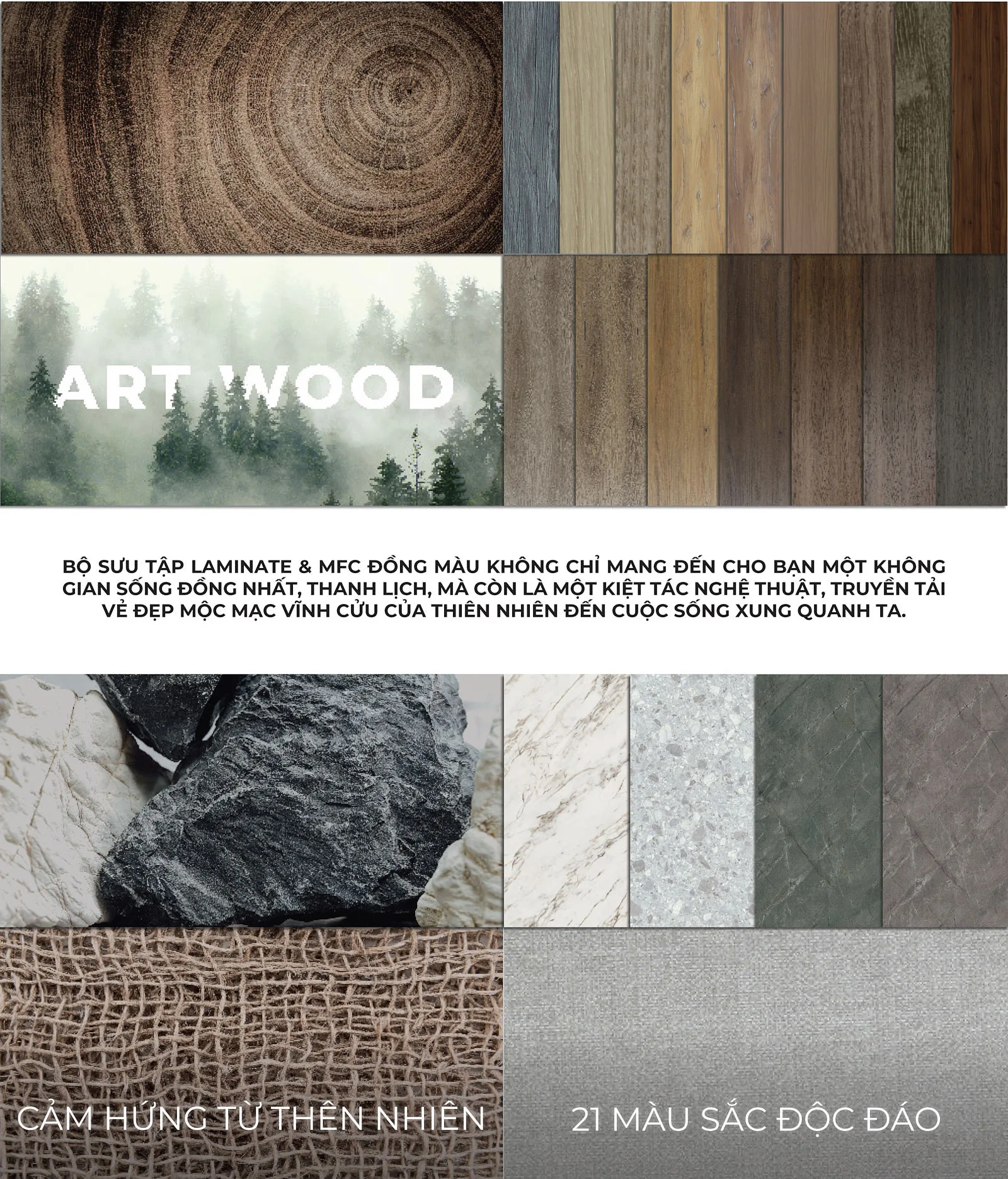 Bộ Sưu Tập Đồng Màu Laminate và MFC Art Wood by An Cường - vật liệu Gỗ An Cường